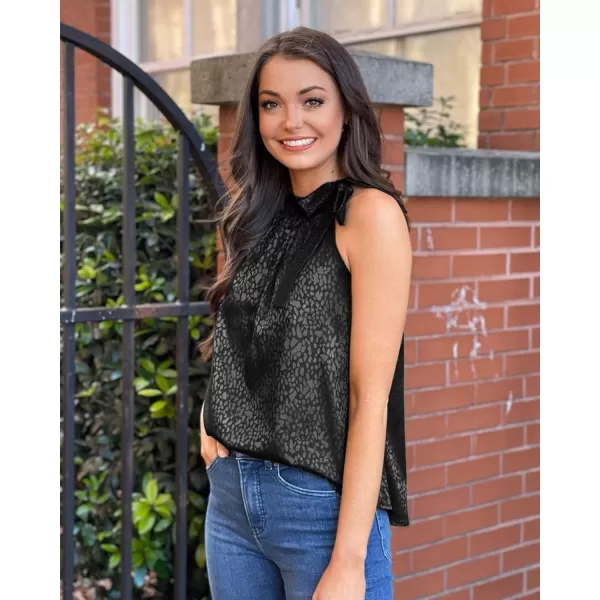 imageBTFBM Women Sleeveless Tie Mock Neck Summer Tops Loose Casual Side Bow Satin Halter Tank Top Blouse ShirtsHalter Black