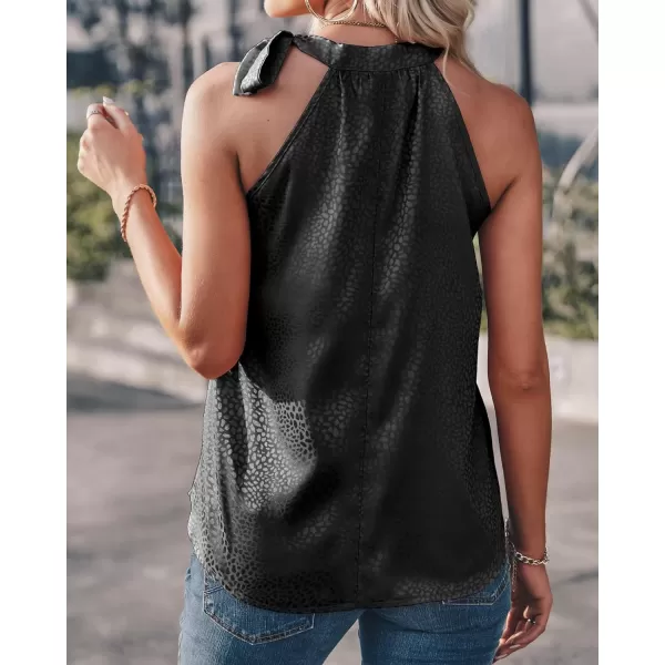 imageBTFBM Women Sleeveless Tie Mock Neck Summer Tops Loose Casual Side Bow Satin Halter Tank Top Blouse ShirtsHalter Black