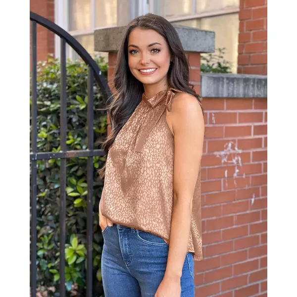 imageBTFBM Women Sleeveless Tie Mock Neck Summer Tops Loose Casual Side Bow Satin Halter Tank Top Blouse ShirtsHalter Champagne