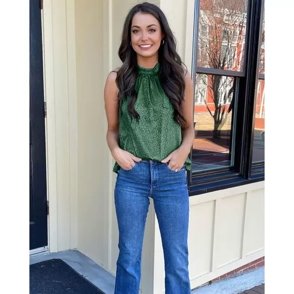 imageBTFBM Women Sleeveless Tie Mock Neck Summer Tops Loose Casual Side Bow Satin Halter Tank Top Blouse ShirtsHalter Dark Green