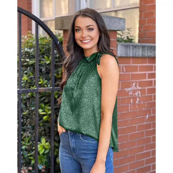 imageBTFBM Women Sleeveless Tie Mock Neck Summer Tops Loose Casual Side Bow Satin Halter Tank Top Blouse ShirtsHalter Dark Green