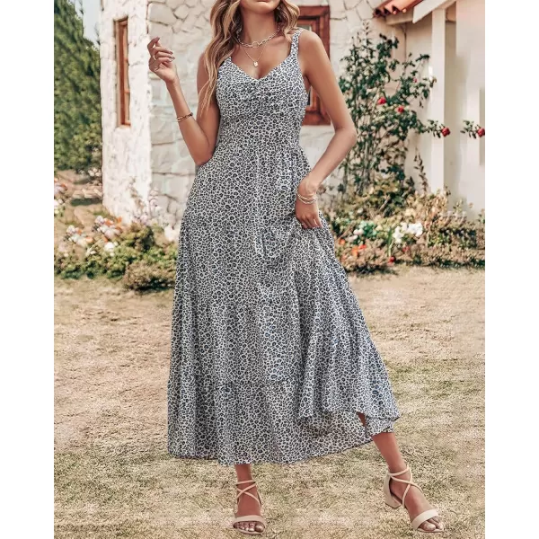 imageBTFBM Women Sleeveless V Neck Summer Maxi Dresses 2023 Print Backless Strap Tie Back Beach Party Pleated Long Boho DressDot White Blue