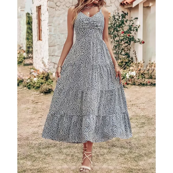 imageBTFBM Women Sleeveless V Neck Summer Maxi Dresses 2023 Print Backless Strap Tie Back Beach Party Pleated Long Boho DressDot White Blue