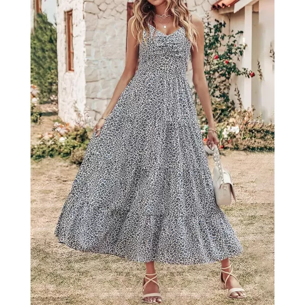 imageBTFBM Women Sleeveless V Neck Summer Maxi Dresses 2023 Print Backless Strap Tie Back Beach Party Pleated Long Boho DressDot White Blue