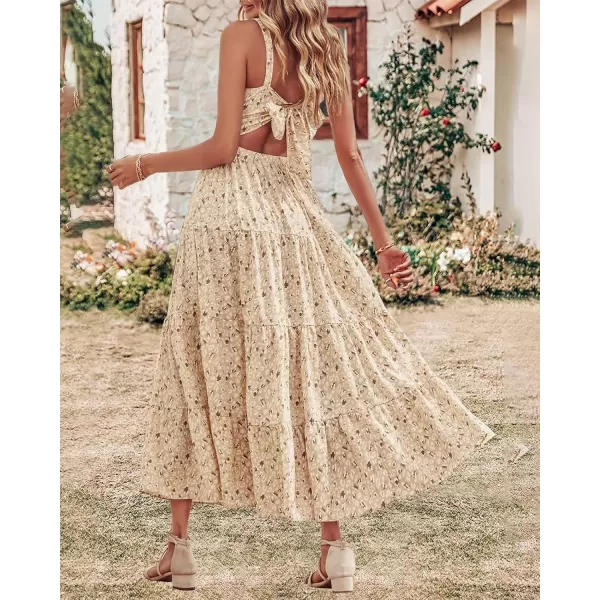 imageBTFBM Women Sleeveless V Neck Summer Maxi Dresses 2023 Print Backless Strap Tie Back Beach Party Pleated Long Boho DressPrint Apricot White