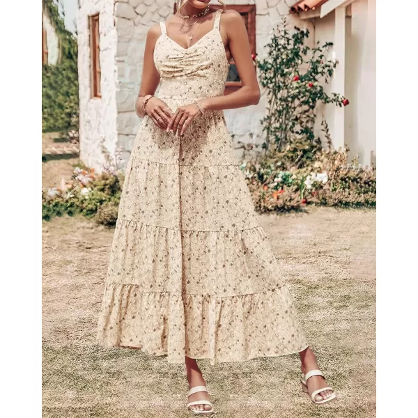 imageBTFBM Women Sleeveless V Neck Summer Maxi Dresses 2023 Print Backless Strap Tie Back Beach Party Pleated Long Boho DressPrint Apricot White