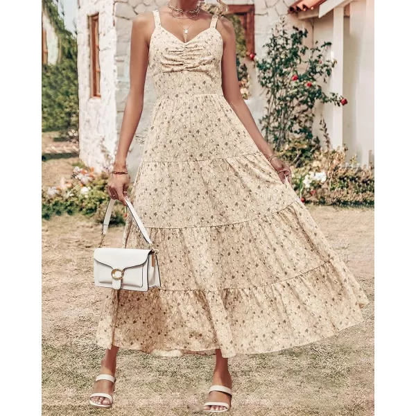 imageBTFBM Women Sleeveless V Neck Summer Maxi Dresses 2023 Print Backless Strap Tie Back Beach Party Pleated Long Boho DressPrint Apricot White