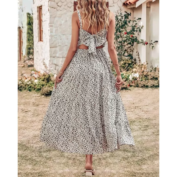 imageBTFBM Women Sleeveless V Neck Summer Maxi Dresses 2023 Print Backless Strap Tie Back Beach Party Pleated Long Boho DressPrint Grey Black