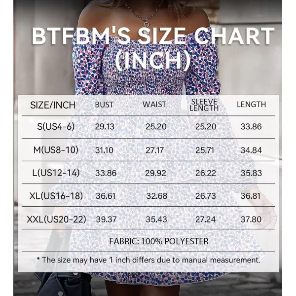 imageBTFBM Women Square Neck Smocked Summer Fall Dresses 2023 Long Sleeve Floral Swiss Dot Ruffle Party Mini Babydoll DressFloral Blue Pink