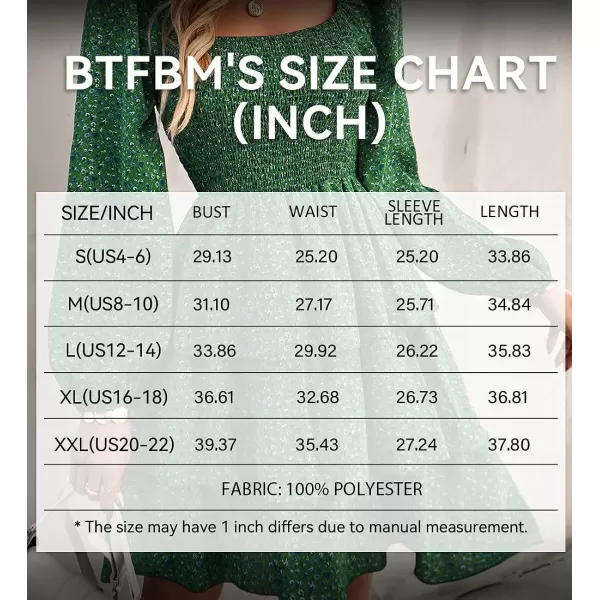 imageBTFBM Women Square Neck Smocked Summer Fall Dresses 2023 Long Sleeve Floral Swiss Dot Ruffle Party Mini Babydoll DressFloral Green Blue