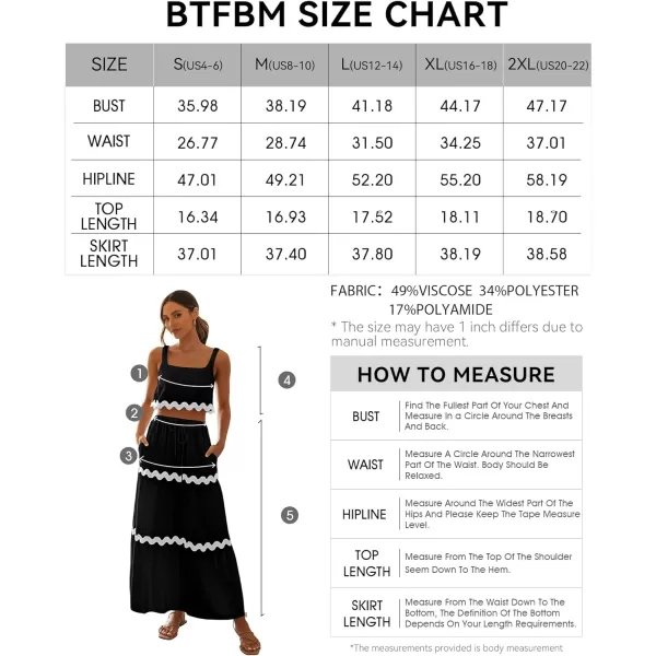 imageBTFBM Women Summer 2 Piece Beach Vacation Outfits Casual Sleeveless Crop Tops High Waisted Maxi Skirt Sets With PocketBlack