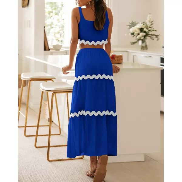 imageBTFBM Women Summer 2 Piece Beach Vacation Outfits Casual Sleeveless Crop Tops High Waisted Maxi Skirt Sets With PocketBlue