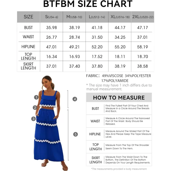 imageBTFBM Women Summer 2 Piece Beach Vacation Outfits Casual Sleeveless Crop Tops High Waisted Maxi Skirt Sets With PocketBlue