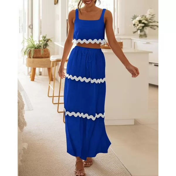 imageBTFBM Women Summer 2 Piece Beach Vacation Outfits Casual Sleeveless Crop Tops High Waisted Maxi Skirt Sets With PocketBlue