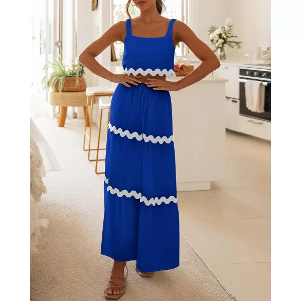 imageBTFBM Women Summer 2 Piece Beach Vacation Outfits Casual Sleeveless Crop Tops High Waisted Maxi Skirt Sets With PocketBlue