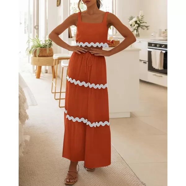 imageBTFBM Women Summer 2 Piece Beach Vacation Outfits Casual Sleeveless Crop Tops High Waisted Maxi Skirt Sets With PocketBrick Red