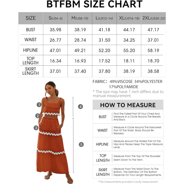 imageBTFBM Women Summer 2 Piece Beach Vacation Outfits Casual Sleeveless Crop Tops High Waisted Maxi Skirt Sets With PocketBrick Red