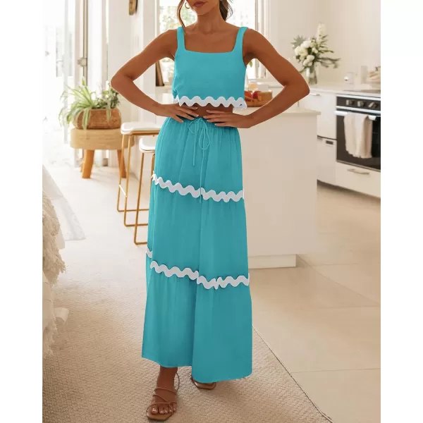 imageBTFBM Women Summer 2 Piece Beach Vacation Outfits Casual Sleeveless Crop Tops High Waisted Maxi Skirt Sets With PocketLake Blue
