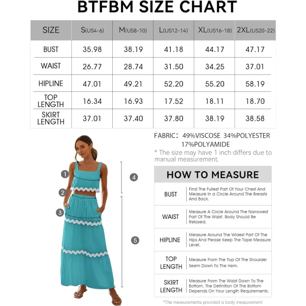 imageBTFBM Women Summer 2 Piece Beach Vacation Outfits Casual Sleeveless Crop Tops High Waisted Maxi Skirt Sets With PocketLake Blue