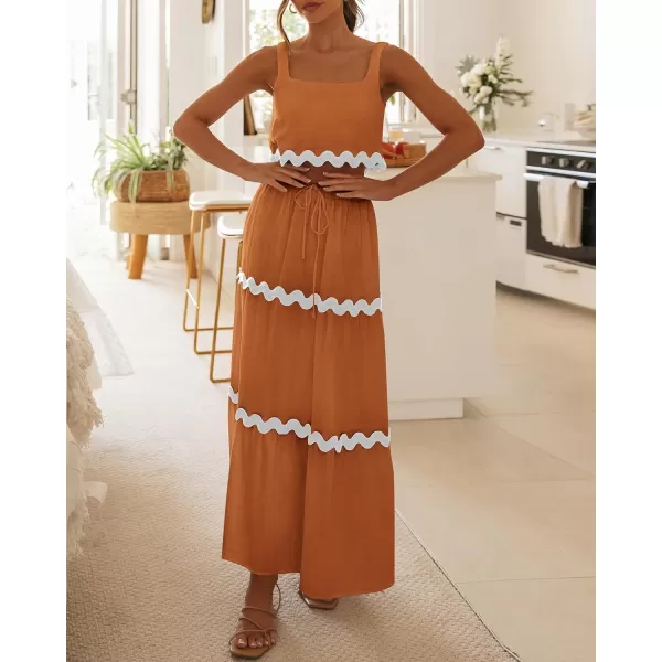 imageBTFBM Women Summer 2 Piece Beach Vacation Outfits Casual Sleeveless Crop Tops High Waisted Maxi Skirt Sets With PocketLight Brown