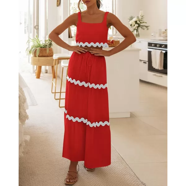 imageBTFBM Women Summer 2 Piece Beach Vacation Outfits Casual Sleeveless Crop Tops High Waisted Maxi Skirt Sets With PocketRed
