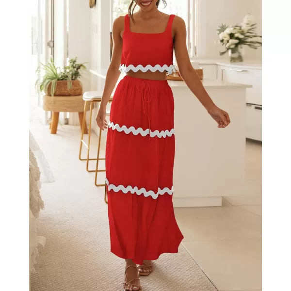 imageBTFBM Women Summer 2 Piece Beach Vacation Outfits Casual Sleeveless Crop Tops High Waisted Maxi Skirt Sets With PocketRed