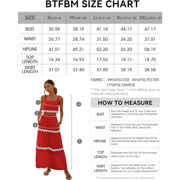 imageBTFBM Women Summer 2 Piece Beach Vacation Outfits Casual Sleeveless Crop Tops High Waisted Maxi Skirt Sets With PocketRed