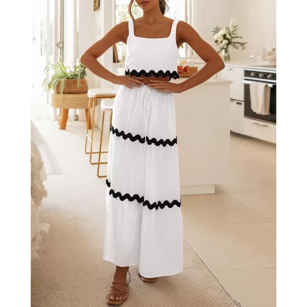 imageBTFBM Women Summer 2 Piece Beach Vacation Outfits Casual Sleeveless Crop Tops High Waisted Maxi Skirt Sets With PocketWhite