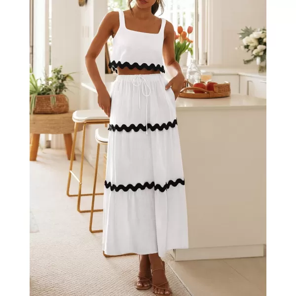 imageBTFBM Women Summer 2 Piece Beach Vacation Outfits Casual Sleeveless Crop Tops High Waisted Maxi Skirt Sets With PocketWhite