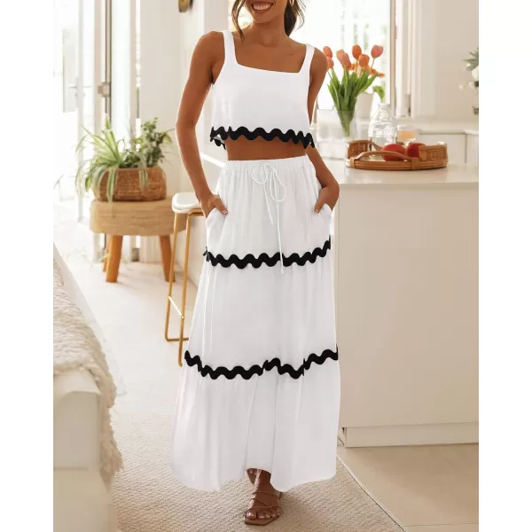 imageBTFBM Women Summer 2 Piece Beach Vacation Outfits Casual Sleeveless Crop Tops High Waisted Maxi Skirt Sets With PocketWhite