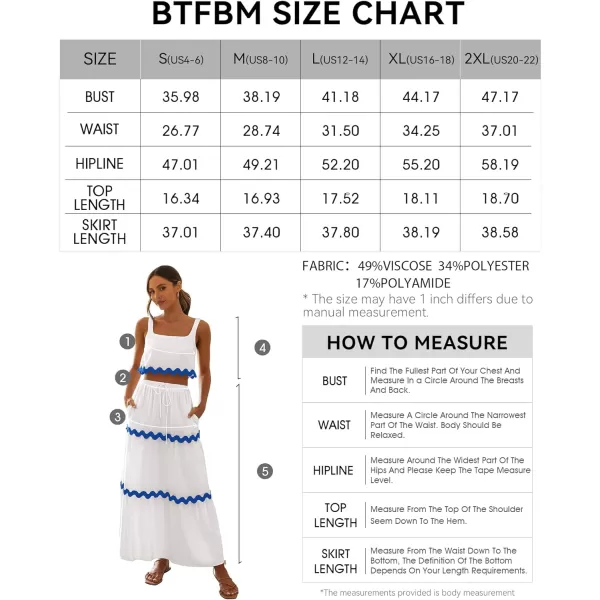 imageBTFBM Women Summer 2 Piece Beach Vacation Outfits Casual Sleeveless Crop Tops High Waisted Maxi Skirt Sets With PocketWhite Striped Blue