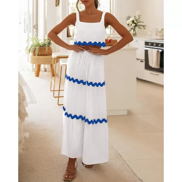 imageBTFBM Women Summer 2 Piece Beach Vacation Outfits Casual Sleeveless Crop Tops High Waisted Maxi Skirt Sets With PocketWhite Striped Blue
