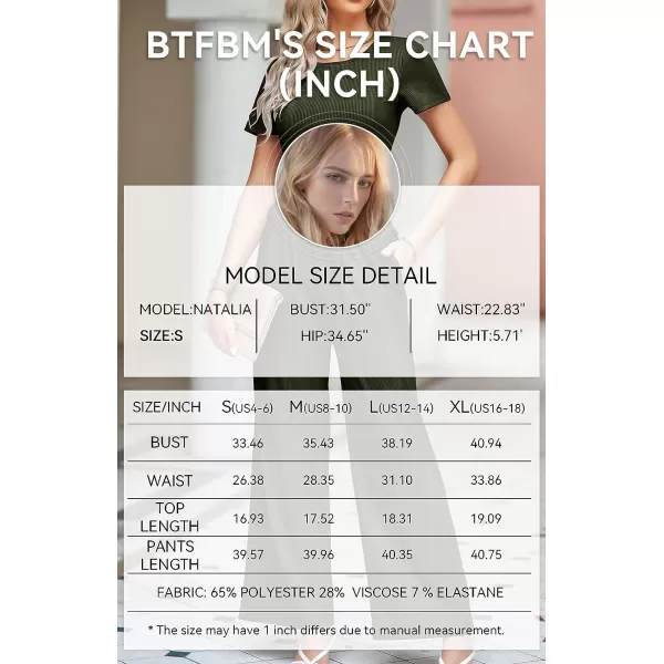 imageBTFBM Women Summer 2023 Two Piece Casual Outfits Lounge Set Ribbed Knit Bodycon Crop Top Long Pants Tracksuits SweatsuitShort Army Green