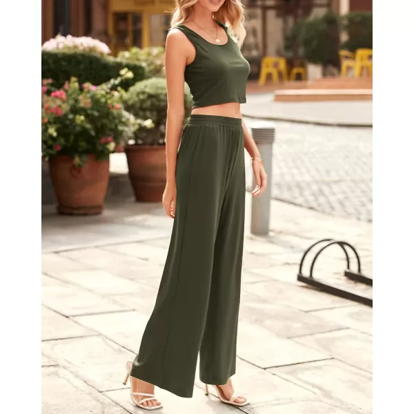 imageBTFBM Women Summer 2023 Two Piece Casual Outfits Lounge Set Ribbed Knit Bodycon Crop Top Long Pants Tracksuits SweatsuitSleeveless Army Green