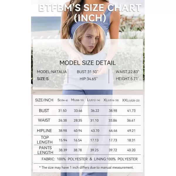 imageBTFBM Women Summer 2023 Two Piece Casual Outfits Lounge Set Ribbed Knit Bodycon Crop Top Long Pants Tracksuits SweatsuitSleeveless Blue