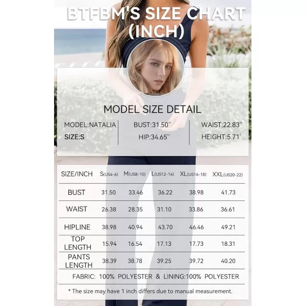 imageBTFBM Women Summer 2023 Two Piece Casual Outfits Lounge Set Ribbed Knit Bodycon Crop Top Long Pants Tracksuits SweatsuitSleeveless Navy