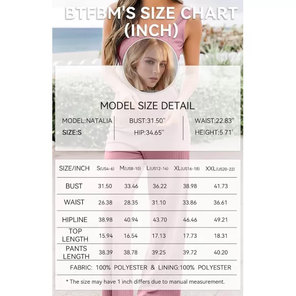 imageBTFBM Women Summer 2023 Two Piece Casual Outfits Lounge Set Ribbed Knit Bodycon Crop Top Long Pants Tracksuits SweatsuitSleeveless Pink