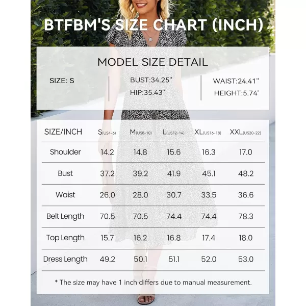 imageBTFBM Women Summer Bohemian Floral Casual Wrap V Neck Ruffle Cap Sleeveless Belt ALine Pleated Hem Swing Midi Sun DressBlack