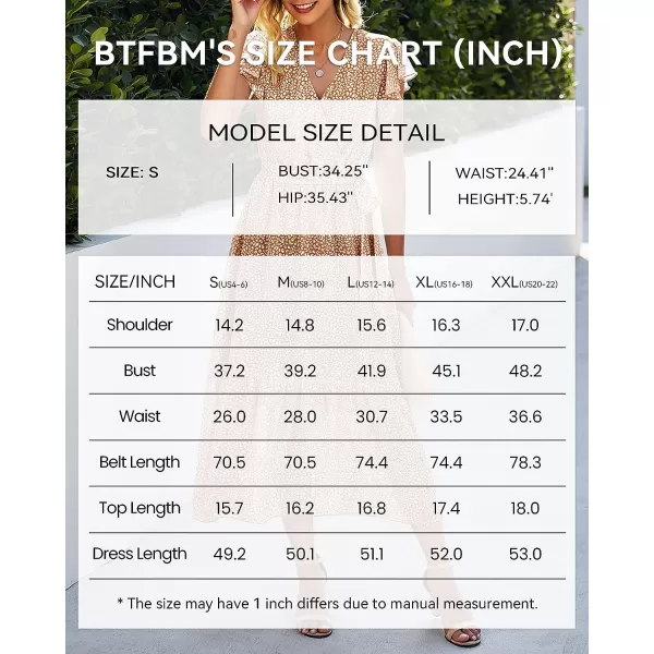 imageBTFBM Women Summer Bohemian Floral Casual Wrap V Neck Ruffle Cap Sleeveless Belt ALine Pleated Hem Swing Midi Sun DressCoffeeWhiteBrown