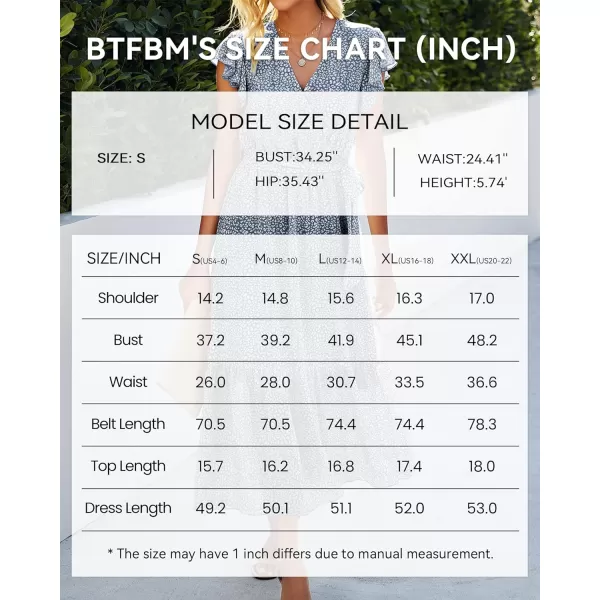 imageBTFBM Women Summer Bohemian Floral Casual Wrap V Neck Ruffle Cap Sleeveless Belt ALine Pleated Hem Swing Midi Sun DressDark Blue