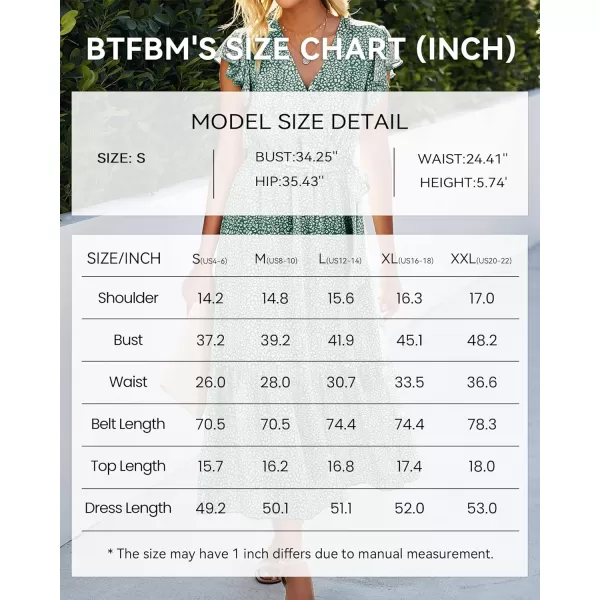 imageBTFBM Women Summer Bohemian Floral Casual Wrap V Neck Ruffle Cap Sleeveless Belt ALine Pleated Hem Swing Midi Sun DressDark Green