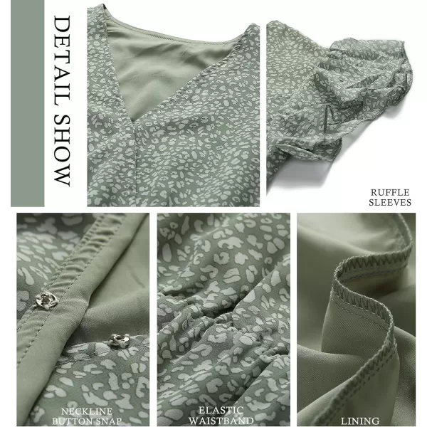 imageBTFBM Women Summer Bohemian Floral Casual Wrap V Neck Ruffle Cap Sleeveless Belt ALine Pleated Hem Swing Midi Sun DressDark Green
