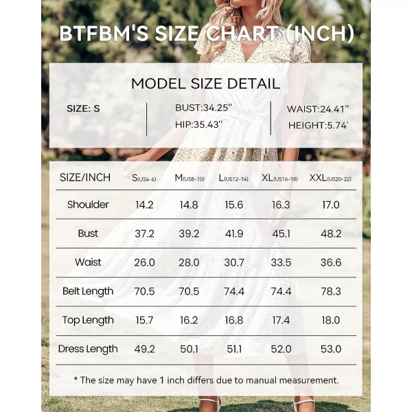imageBTFBM Women Summer Bohemian Floral Casual Wrap V Neck Ruffle Cap Sleeveless Belt ALine Pleated Hem Swing Midi Sun DressFloral Apricot