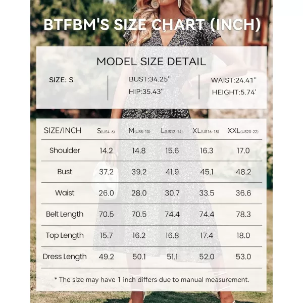 imageBTFBM Women Summer Bohemian Floral Casual Wrap V Neck Ruffle Cap Sleeveless Belt ALine Pleated Hem Swing Midi Sun DressFloral Black