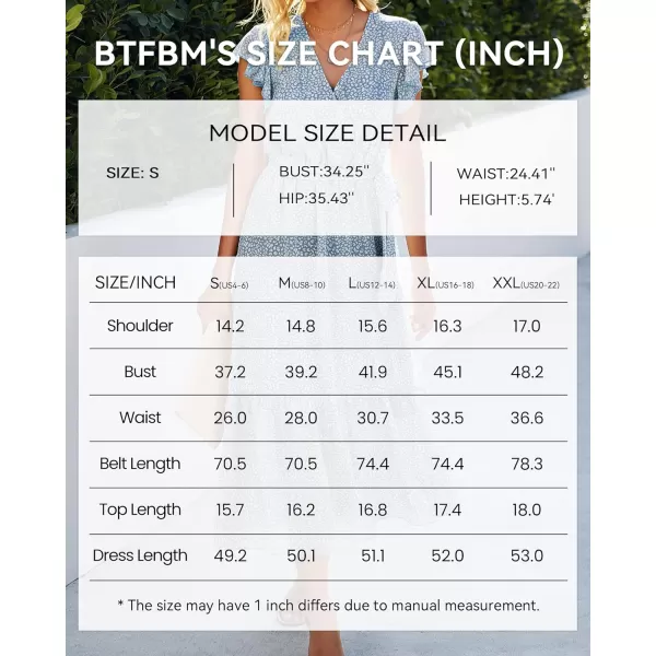 imageBTFBM Women Summer Bohemian Floral Casual Wrap V Neck Ruffle Cap Sleeveless Belt ALine Pleated Hem Swing Midi Sun DressLight Blue