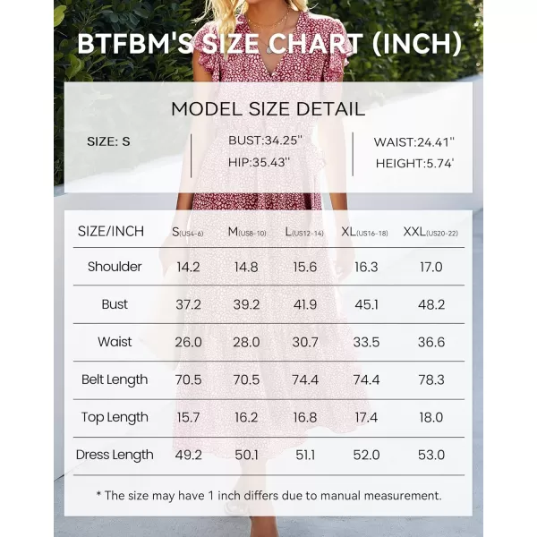 imageBTFBM Women Summer Bohemian Floral Casual Wrap V Neck Ruffle Cap Sleeveless Belt ALine Pleated Hem Swing Midi Sun DressRed