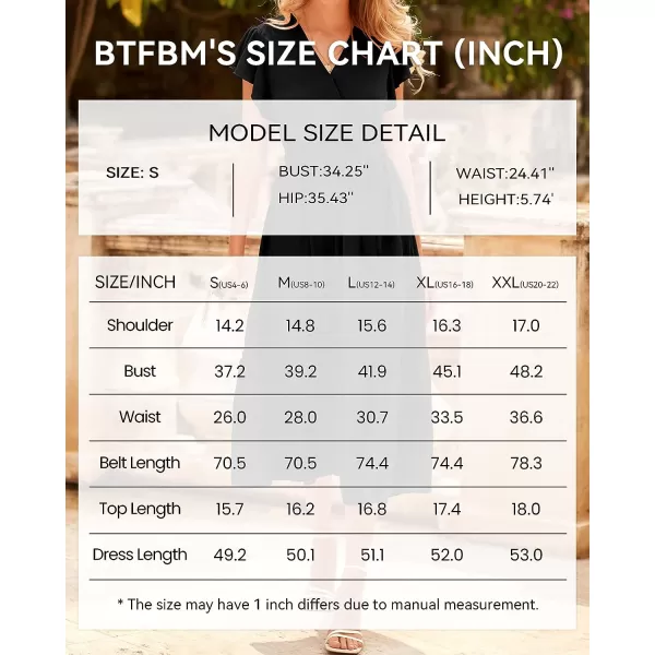 imageBTFBM Women Summer Bohemian Floral Casual Wrap V Neck Ruffle Cap Sleeveless Belt ALine Pleated Hem Swing Midi Sun DressSolid Black