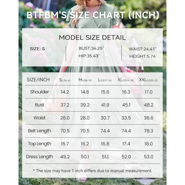 imageBTFBM Women Summer Bohemian Floral Casual Wrap V Neck Ruffle Cap Sleeveless Belt ALine Pleated Hem Swing Midi Sun DressSolid Green