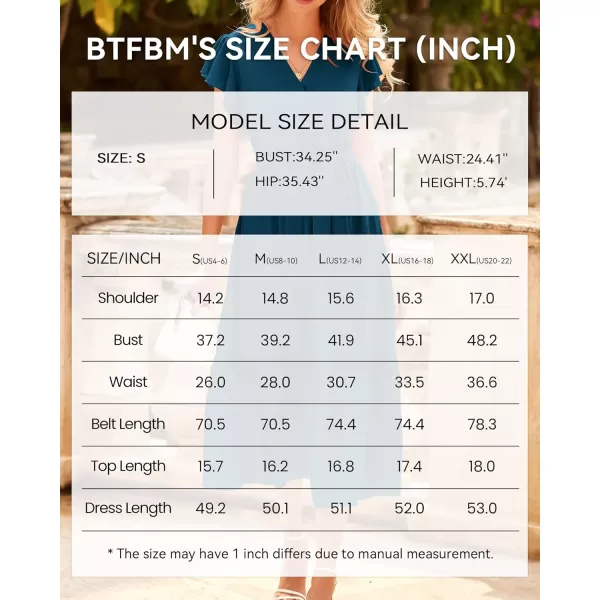 imageBTFBM Women Summer Bohemian Floral Casual Wrap V Neck Ruffle Cap Sleeveless Belt ALine Pleated Hem Swing Midi Sun DressSolid Lake Blue