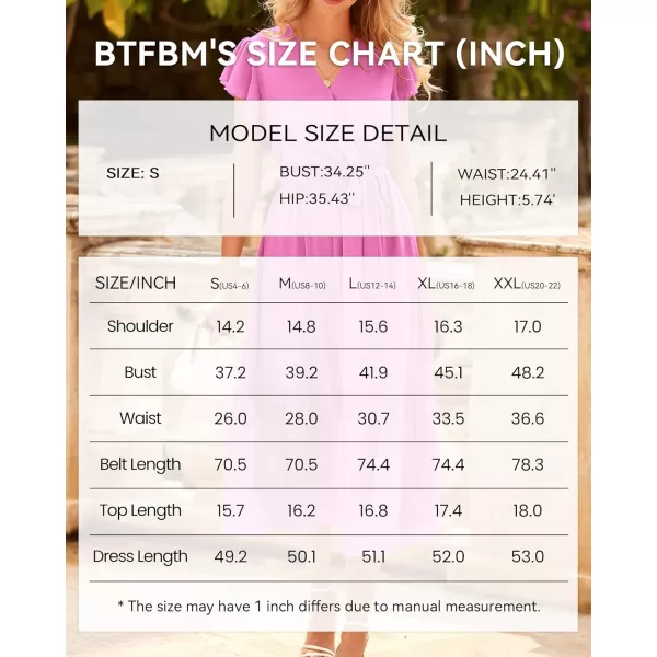 imageBTFBM Women Summer Bohemian Floral Casual Wrap V Neck Ruffle Cap Sleeveless Belt ALine Pleated Hem Swing Midi Sun DressSolid Rose Pink